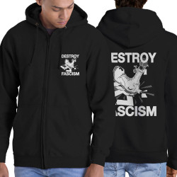 Sweat homme à capuche zippé noir Destroy Fascism (Slogans engagés)