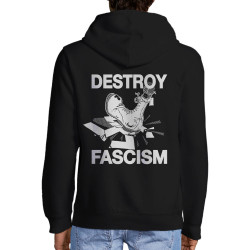 Sweat homme à capuche zippé noir Destroy Fascism (Slogans engagés)