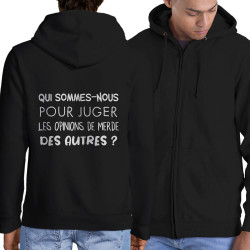 Sweat homme à capuche zippé noir Qui sommes-nous (Gondrax,Slogans Débiles,Humour)