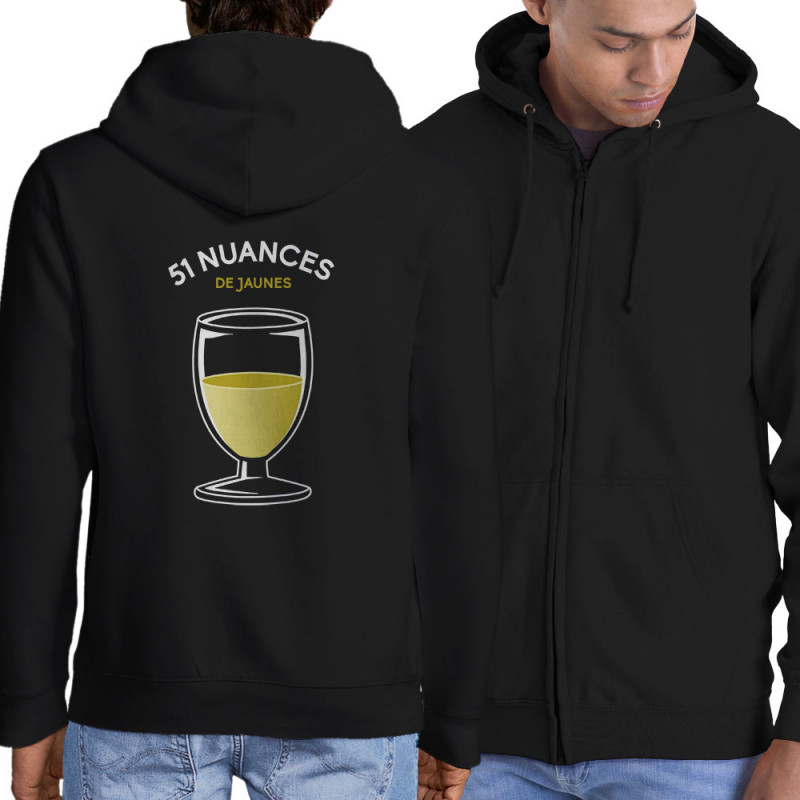 Sweat homme à capuche zippé noir 51 nuances de jaunes (Le Duc,Alcool)