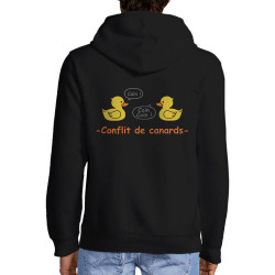 Sweat homme à capuche zippé noir Conflit de canards (Animaux,Humour,El Zorro)