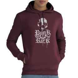 Sweat homme à capuche coton bio bordeaux Punk Rock Never Ends (Têtes de morts,Rock & Punk)