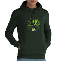 Sweat homme à capuche coton bio vert foncé Poulpy Drum (Animaux,Humour,Ted Boundy)