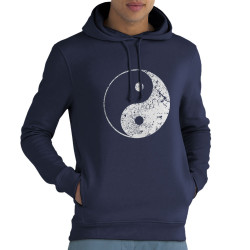 Sweat homme à capuche coton bio bleu marine Ying Yang (Ethnique)
