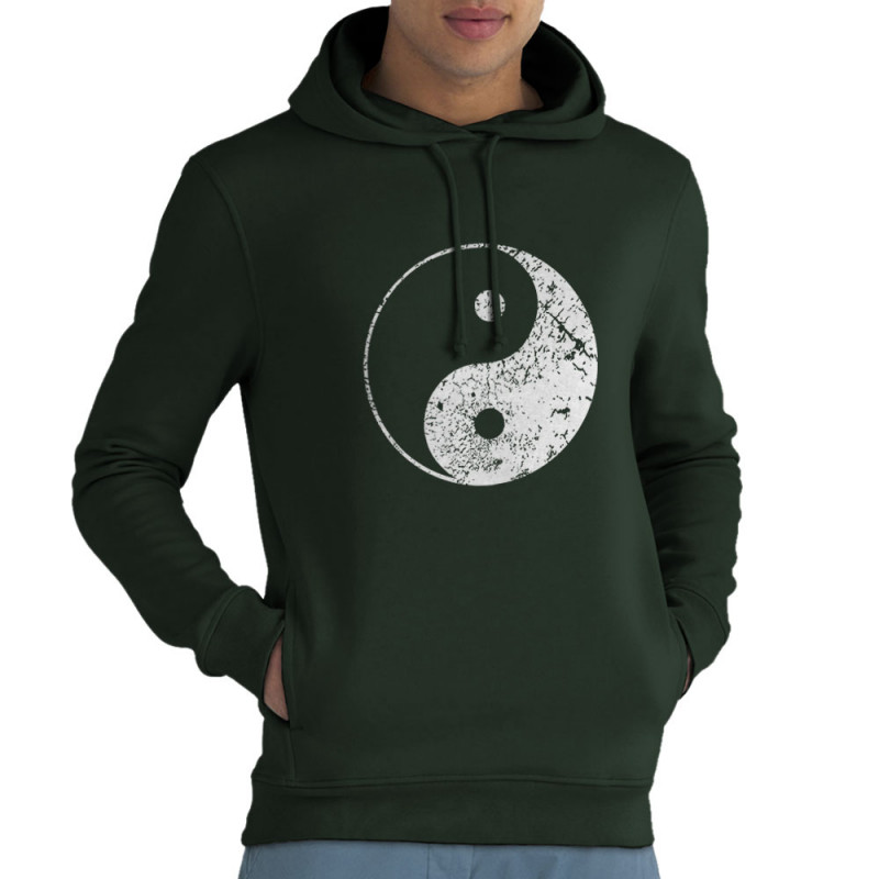 Sweat homme à capuche coton bio vert foncé Ying Yang (Ethnique)