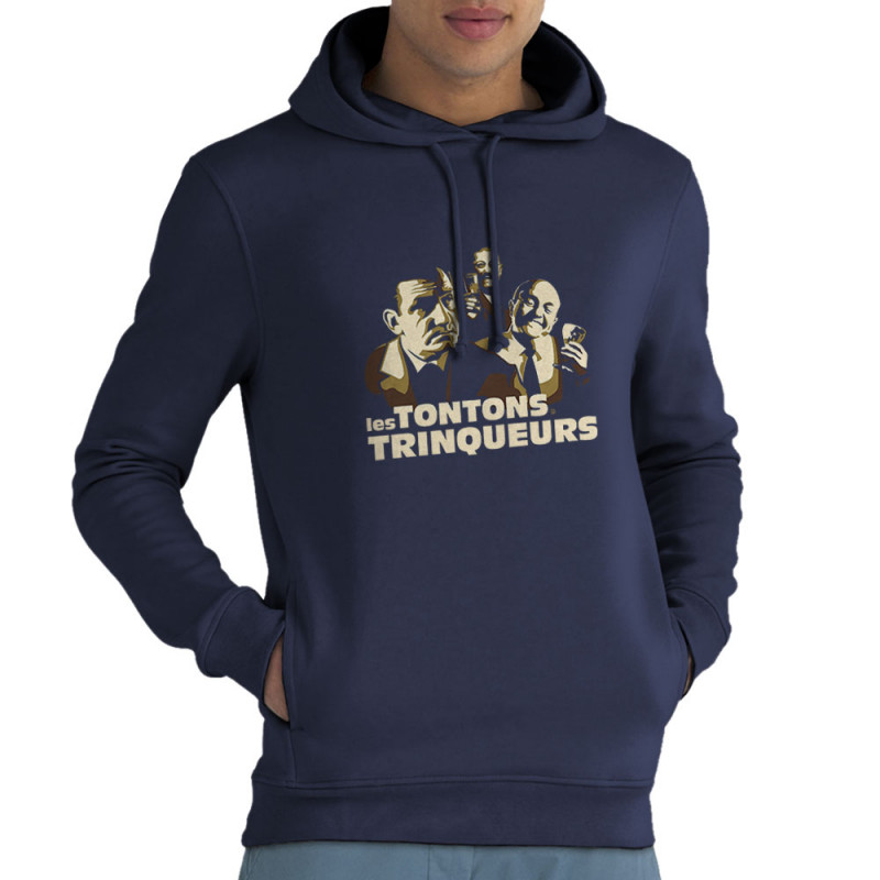 Sweat homme à capuche coton bio bleu marine Les Tontons Trinqueurs (Trabe,Humour,Alcool,Les Tontons Flingueurs,Détournements)