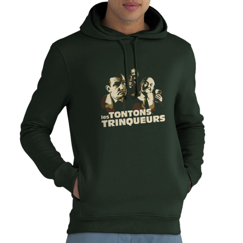 Sweat homme à capuche coton bio vert foncé Les Tontons Trinqueurs (Trabe,Humour,Alcool,Les Tontons Flingueurs,Détournements)