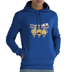 Sweat homme à capuche coton bio bleu royal Non au gaz de chips (Alex Kidd,Humour,Fruits & Légumes)