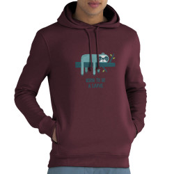 Sweat homme à capuche coton bio bordeaux Born to be a Larve (Alex Kidd,Animaux,Humour,Paresse)