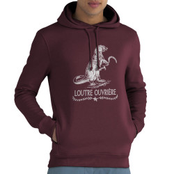 Sweat homme à capuche coton bio bordeaux Loutre Ouvrière (Gondrax,Les Bébêtes,Animaux,Humour)
