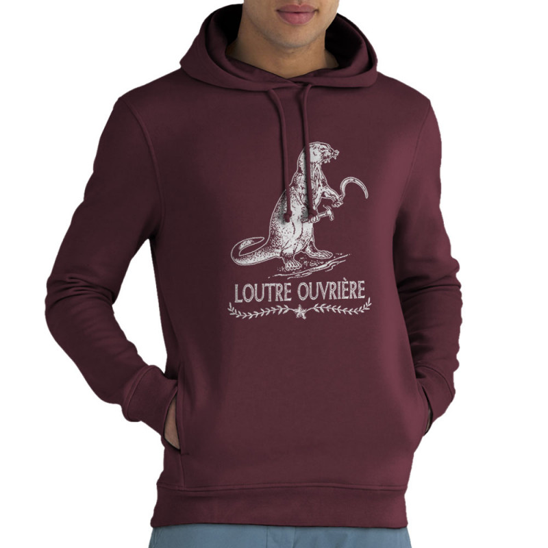 Sweat homme à capuche coton bio bordeaux Loutre Ouvrière (Gondrax,Les Bébêtes,Animaux,Humour)