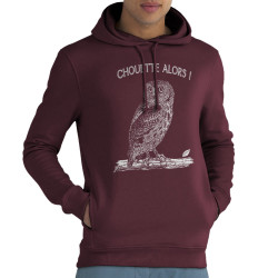 Sweat homme à capuche coton bio bordeaux Chouette alors (Gondrax,Les Bébêtes,Animaux)