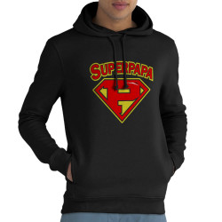 Sweat homme à capuche coton bio noir Super Papa (Gondrax,Slogans Débiles,Humour,Fête des pères,Détournements,Papa Maman Papy Mam
