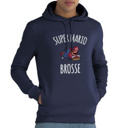 Sweat homme à capuche coton bio bleu marine Super Mario brosse (A²,Humour,Jeux Vidéo / Geek)