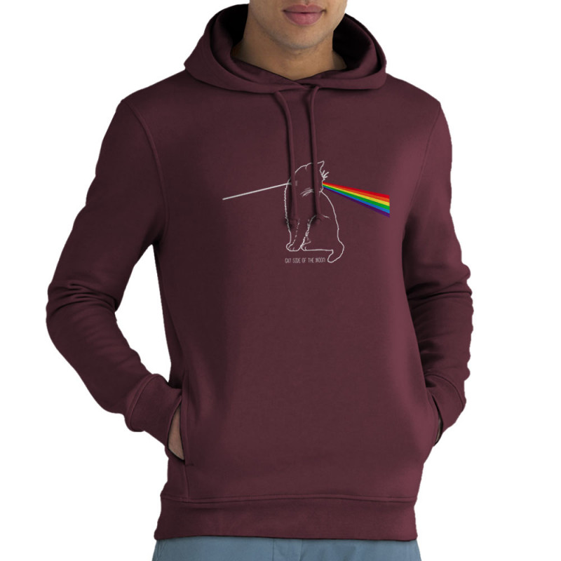 Sweat homme à capuche coton bio bordeaux Cat Side of the Moon (Gondrax,Animaux,Humour,Chats)
