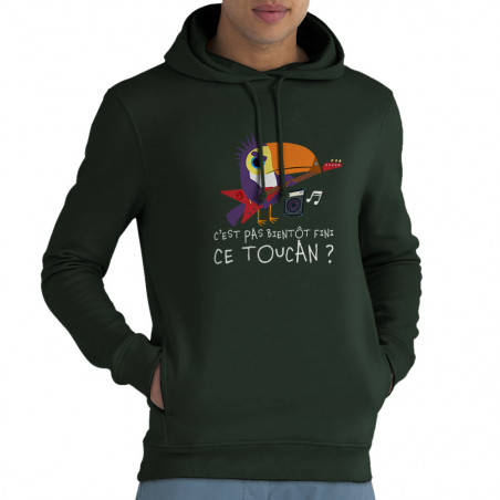 Sweat homme à capuche coton bio vert foncé Fini ce toucan (Andy,Animaux,Humour)