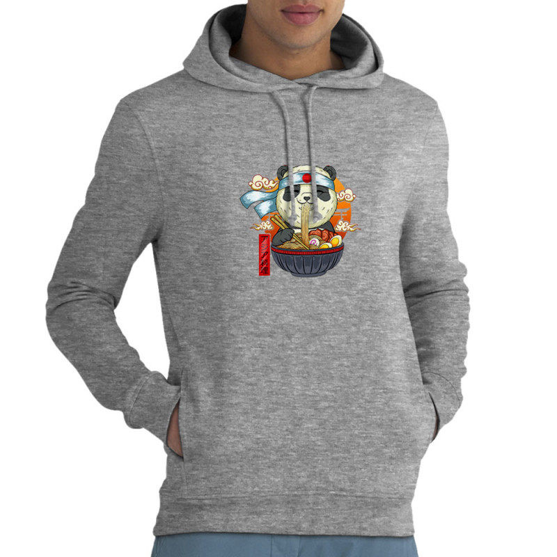 Sweat homme à capuche coton bio gris chiné Asian Food Panda (Animaux,Manga Kawaï japan)