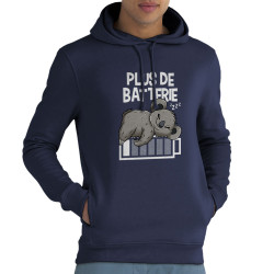 Sweat homme à capuche coton bio bleu marine Plus de batterie koala (Animaux,Humour,Manga Kawaï japan,Bébés,Paresse)