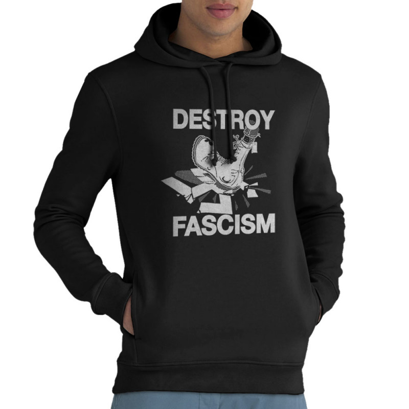 Sweat homme à capuche coton bio noir Destroy Fascism (Slogans engagés)