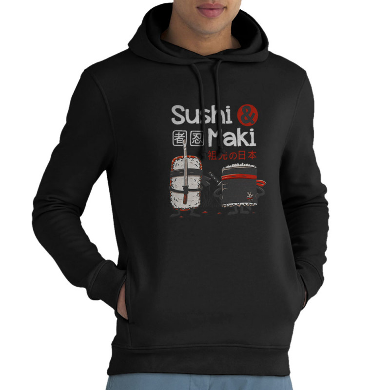 Sweat homme à capuche coton bio noir Sushi et Maki (Le Duc,Fruits & Légumes,Humour,Manga Kawaï japan)