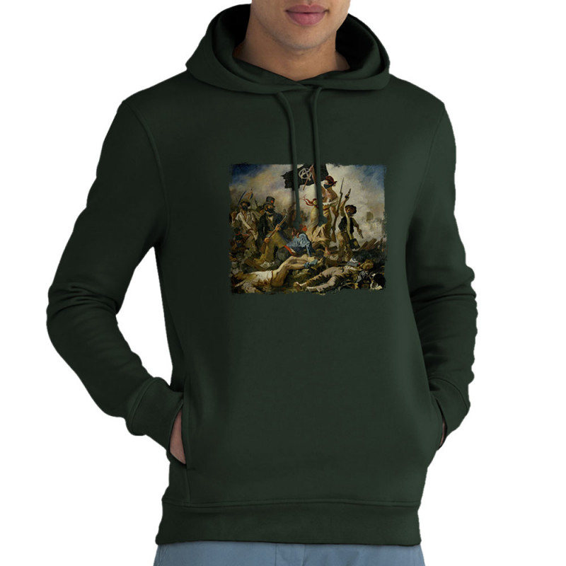 Sweat homme à capuche coton bio vert foncé Viva la revolution (Gondrax,Humour,Slogans engagés)