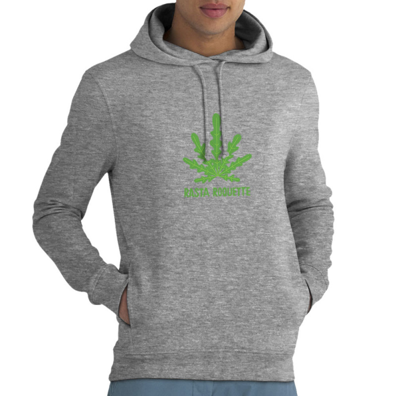 Sweat homme à capuche coton bio gris chiné Rasta Roquette (Alex Kidd,Humour,Reggae)