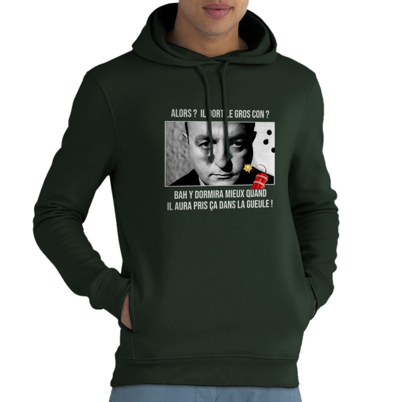 Sweat homme à capuche coton bio vert foncé Il dort le gros con (Films/Séries,Les Tontons Flingueurs)