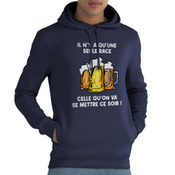 Sweat homme à capuche coton bio bleu marine Une seule race (Gondrax,Alcool,Slogans Débiles)