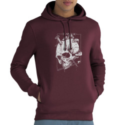 Sweat homme à capuche coton bio bordeaux Nailed Skull (Gondrax,Diabolik,Têtes de morts)