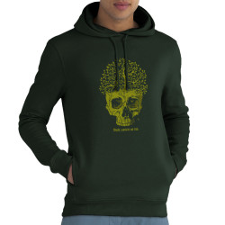 Sweat homme à capuche coton bio vert foncé Think green or die (Gondrax,Ecologie,Têtes de morts)