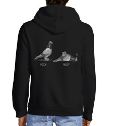 Sweat homme à capuche zippé noir Pigeon Pigeoff (Gondrax,Les Bébêtes,Humour,Animaux)