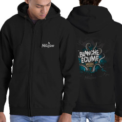 Sweat homme à capuche zippé noir Blanche Ecume (Mélusine,Alcool)