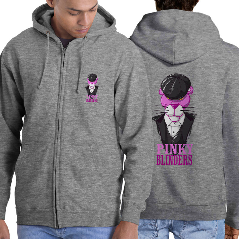 Sweat homme à capuche zippé gris chiné Pinky Blinders (Mr Mouton,Animaux,Films/Séries)