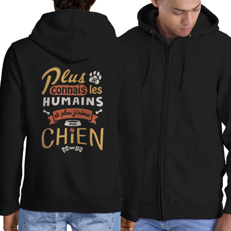Sweat homme à capuche zippé noir Mon chien (Le Duc,Animaux,Slogans Débiles)