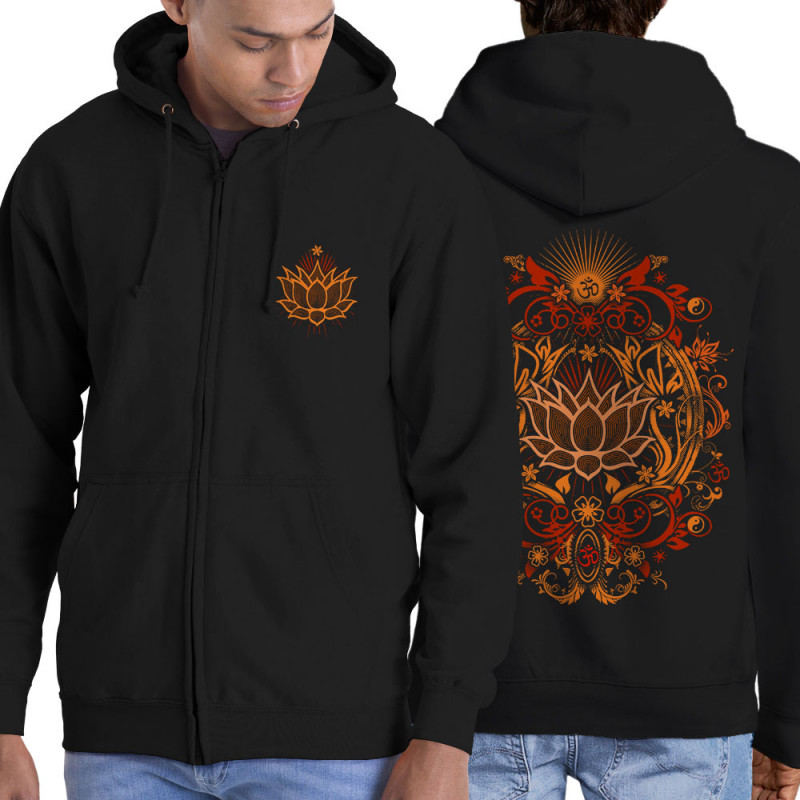 Sweat homme à capuche zippé noir Lotus Blossom (Gondrax,Ethnique)