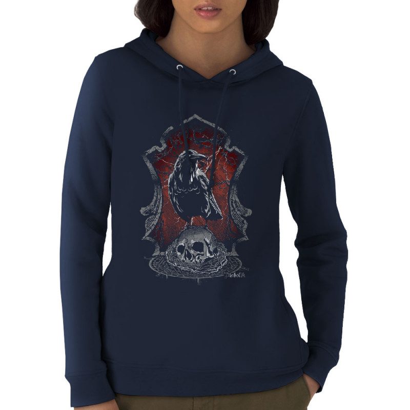 Sweat femme à capuche coton bio bleu marine Diabolik Evil Crow (Simon,Diabolik,Têtes de morts,Enfer)