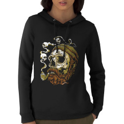 Sweat femme à capuche coton bio noir Santa Muerte - Smoking Skull (Santa Muerte,Têtes de morts)