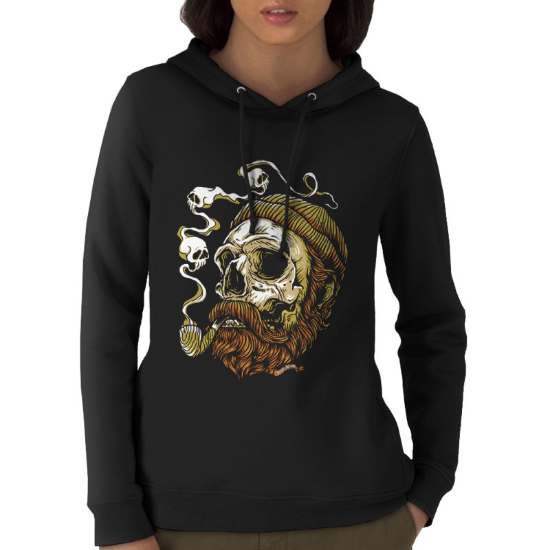 Sweat femme à capuche coton bio noir Santa Muerte - Smoking Skull (Santa Muerte,Têtes de morts)
