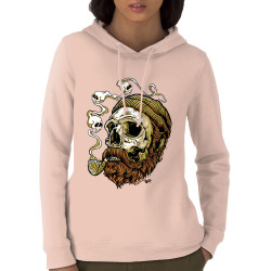 Sweat femme à capuche coton bio rose clair Santa Muerte - Smoking Skull (Santa Muerte,Têtes de morts)