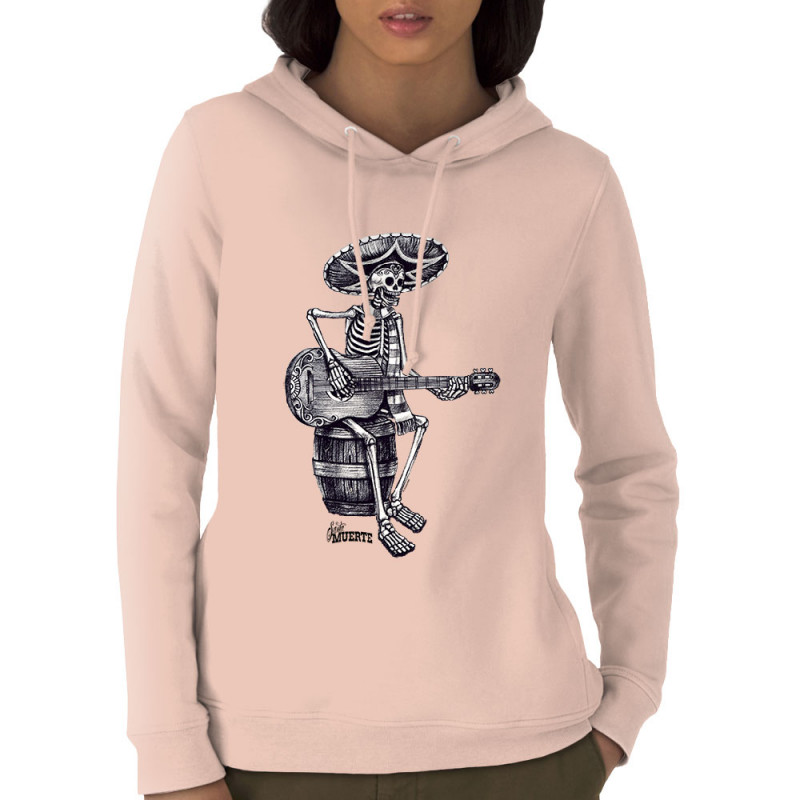 Sweat femme à capuche coton bio rose clair Santa Muerte - El Guitarrista (Santa Muerte,Têtes de morts,Rock & Punk)