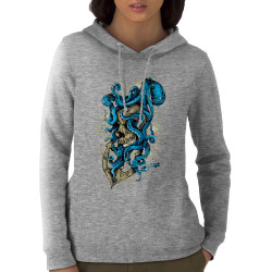 Sweat femme à capuche coton bio gris chiné Santa Muerte - Octopus Skull (Santa Muerte,Têtes de morts,Animaux)