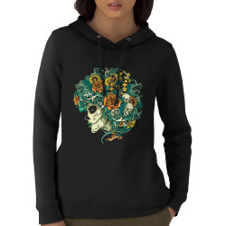 Sweat femme à capuche coton bio noir Santa Muerte - Flourish Dead Girl (Santa Muerte,Têtes de morts)