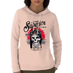 Sweat femme à capuche coton bio rose clair Copper Bones - Superior Motors (Copper Bones,Moto,Têtes de morts)