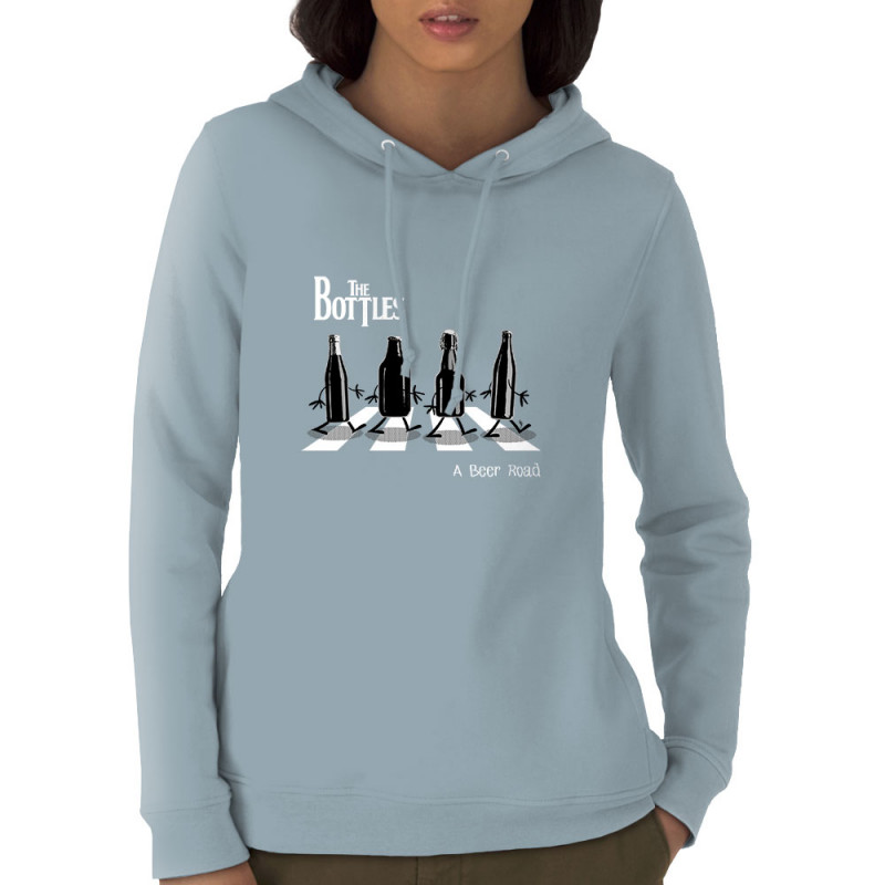 Sweat femme à capuche coton bio bleu ciel The Bottles (Gondrax,Humour,Alcool,Amazon)