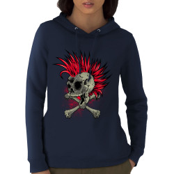 Sweat femme à capuche coton bio bleu marine Iroskull (Simon,Têtes de morts,Rock & Punk)