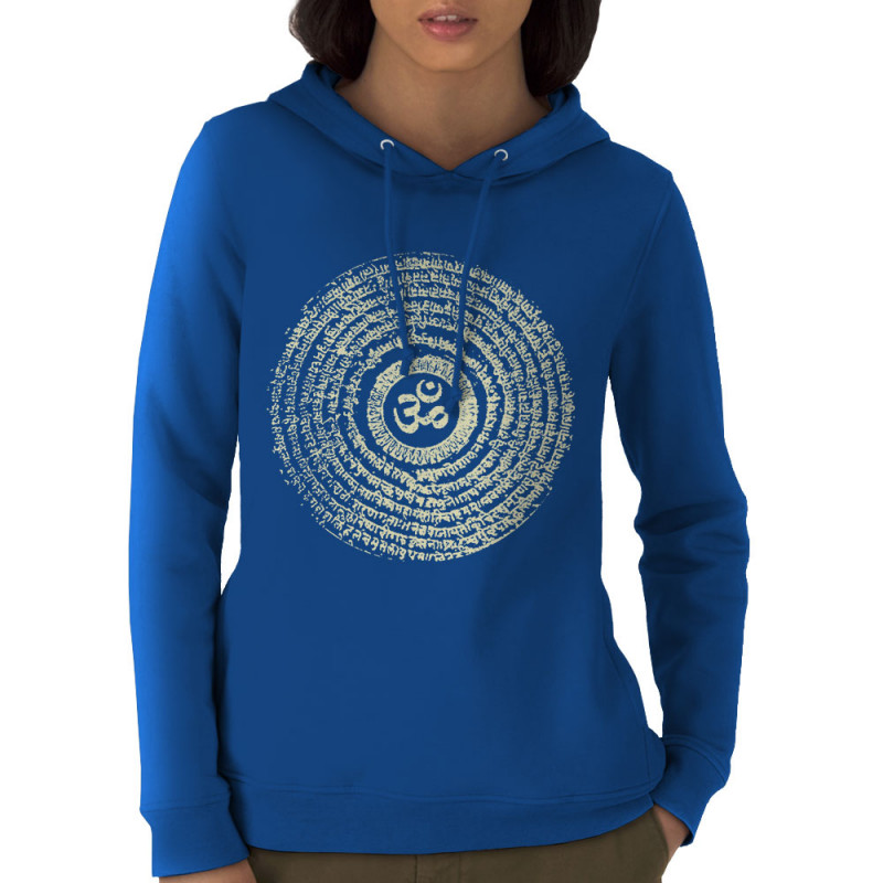 Sweat femme à capuche coton bio bleu royal Ohm Spiral (Ethnique,teufeur)