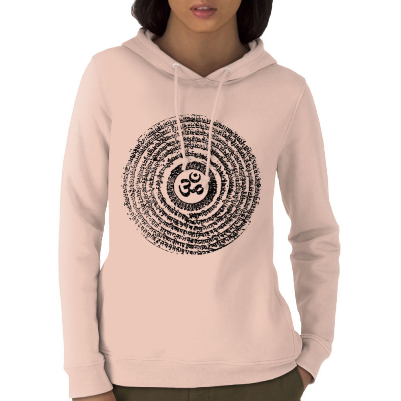 Sweat femme à capuche coton bio rose clair Ohm Spiral (Ethnique,teufeur)