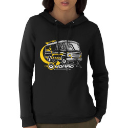Sweat femme à capuche coton bio noir Nomad (E Cone,teufeur)