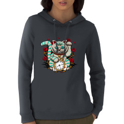 Sweat femme à capuche coton bio gris anthracite Lucky Alice Cat (Le Duc,Animaux,Chats)
