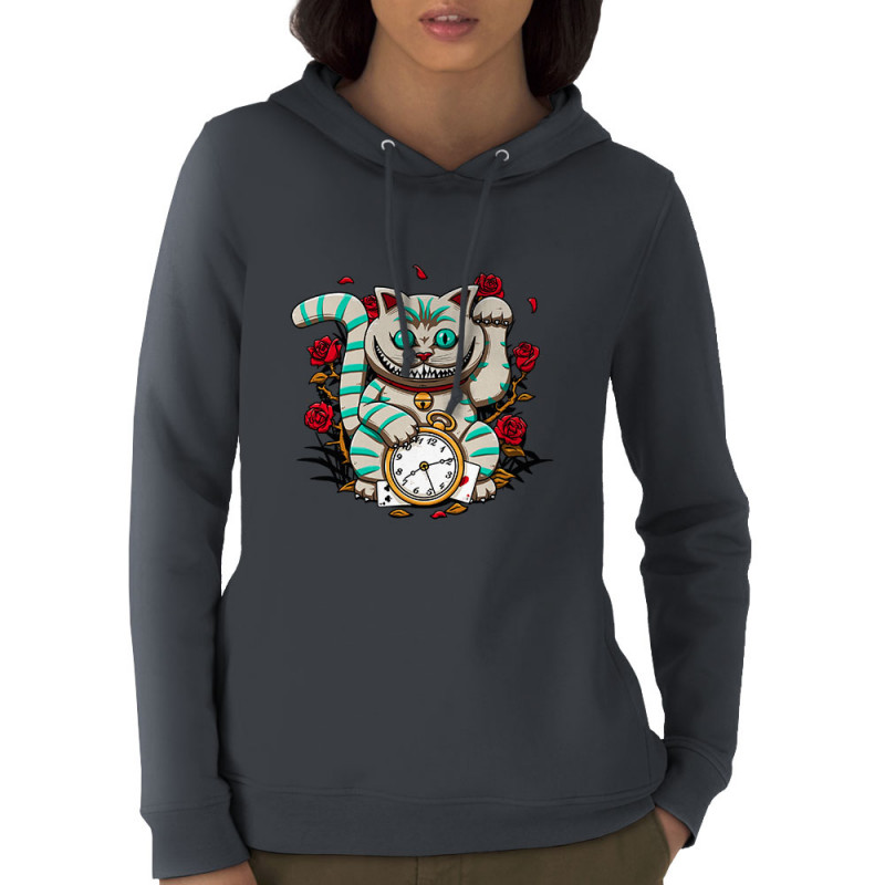 Sweat femme à capuche coton bio gris anthracite Lucky Alice Cat (Le Duc,Animaux,Chats)